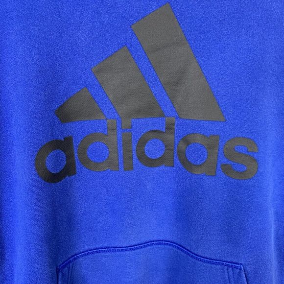 Adidas Big Logo Hooded Sweatshirt Royal Blue Pullover Heavy Warm Size 2XL - Picture 6 of 13